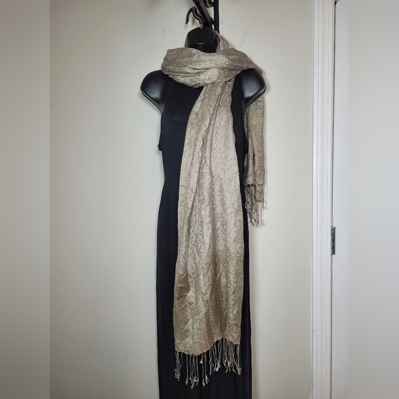 TCH 100% Silk Tan Grey Scarf - Picture 1 of 7